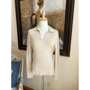 Neiman Marcus Beige Cashmere V-Neck Sweater L